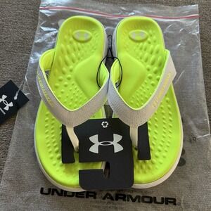 Under Armour  Ignite Pro Marbella Womens 10 White Neon Green Flip Flop Sandals